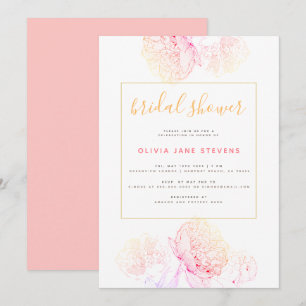Invitation Peonies roses Or Elegant Fête des mariées moderne