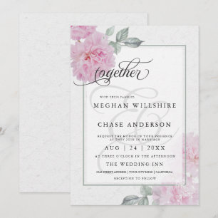 Invitation Peonies roses romantiques Papier de riz BarefootBr