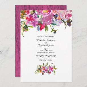 Invitation Peonies roses Vintages rustiques Mariage RSVP Code