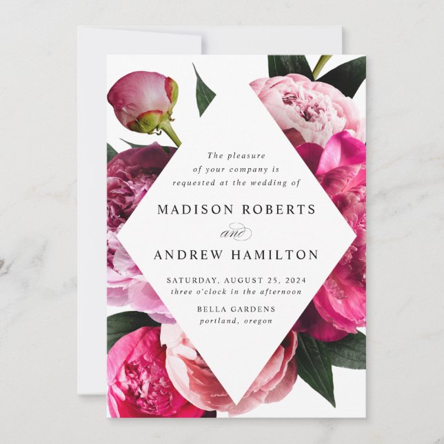 Invitation Peonies vibrantes Diamond Floral Mariage (Devant)