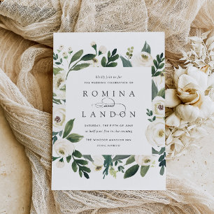 Invitation Peony blanc   Carré Mariage de cadre Floral