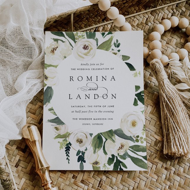 Invitation Peony blanc | Mariage à cadre floral rond (Créateur téléchargé)