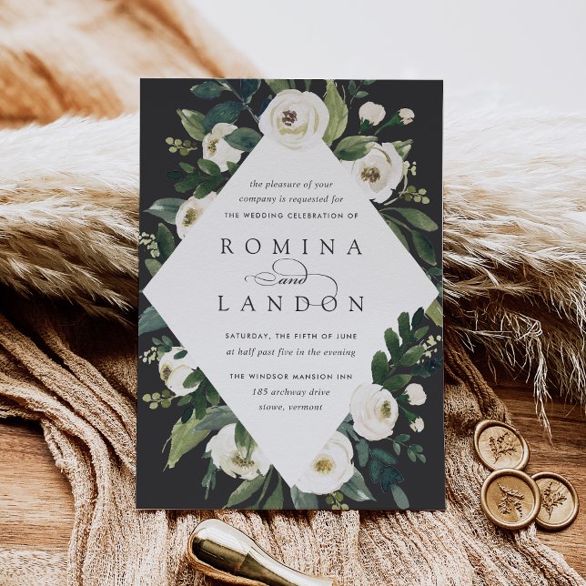 Invitation Peony blanc | Mariage de cadre fleuri géométrique (Créateur téléchargé)