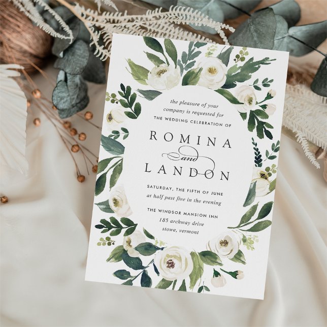 Invitation Peony blanc | Mariage floral à cadre ovale (Créateur téléchargé)