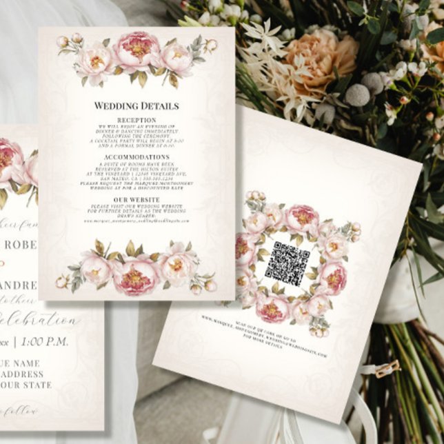 Invitation Peony Elegant Floral Blush rose et ivoire Détails (Créateur téléchargé)