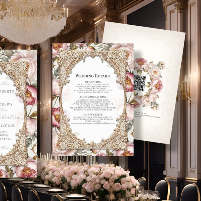 Invitation Peony Elegant Floral Or rose et ivoire Détails (Créateur téléchargé)