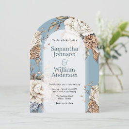 Invitation Peony et Hydrangea Mariage bleu Poudre