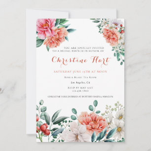 Invitation Peony Floral Aquarelle Élégante Douche de Mariée