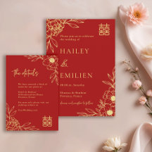 Peony Flowers Modern Chinese Red Wedding Details