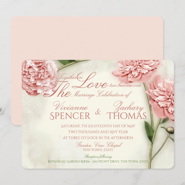 Invitation Peony Garden Romance Mariage (Devant / Derrière)