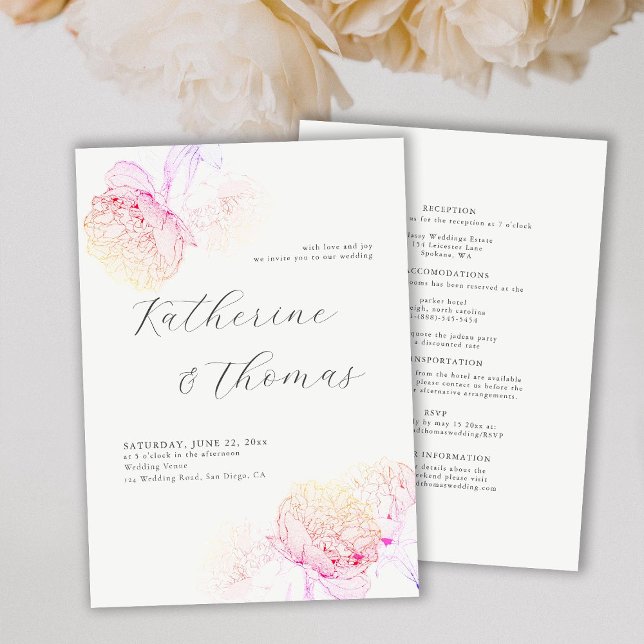 Invitation Peony Mariage rose arc-en-ciel Élégant Chic Tout e (Créateur téléchargé)