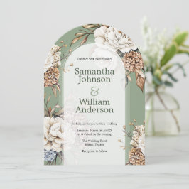 Invitation Peony moderne et Hydrangea Mariage vert olive