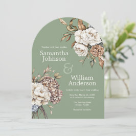 Invitation Peony moderne et Hydrangea Mariage vert olive