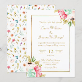 Invitation Peony Pastel Aquarelles Mariage de script or