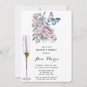 Invitation Peony rose Dusty Bleu Papillon Brunch & Bubbly