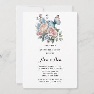 Invitation Peony rose Dusty Blue Butterfly Party