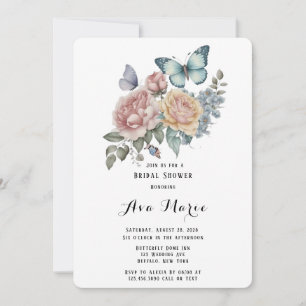 Invitation Peony rose Dusty Fête des mariées papillon bleu