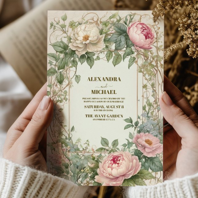Invitation Peony rose Romantique Art Nouveau Mariage (Créateur téléchargé)