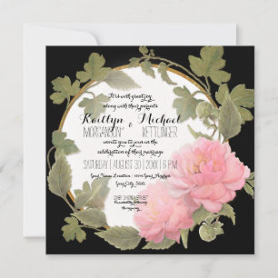 Invitation Peony Wreath Vining Foliage Gold Vintage Carré