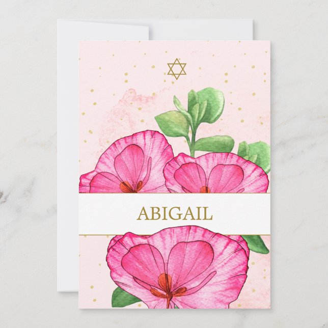 Invitation Pépites bat mitzvah Floral Or Rose Laver (Dos)