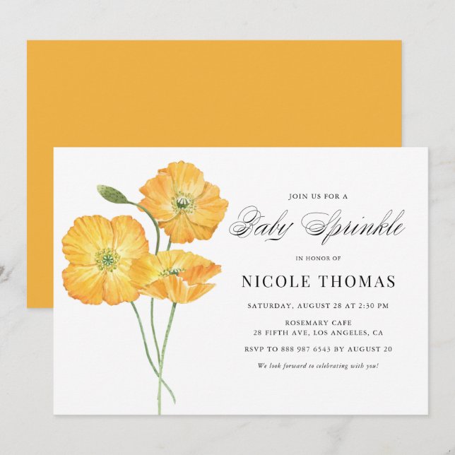 Invitation Pépites d'aquarelle orange Pépites florales pour b (Devant / Derrière)