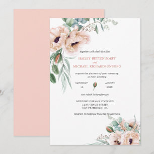 Invitation Pépites d'ivoire rose pâle Vert Aquarelle