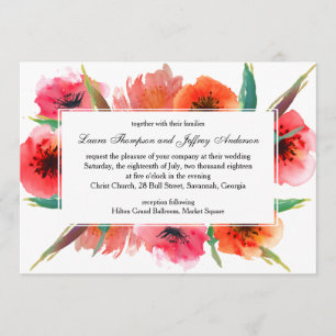 Invitation Pépites peintes rouges Mariage floral