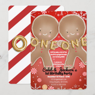 Invitation Peppermint Gingerbread Twins 1er anniversaire
