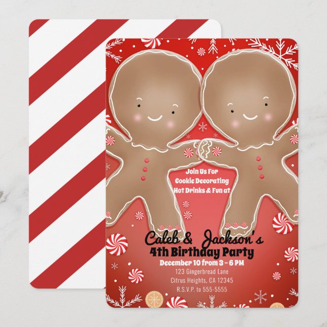 Invitation Peppermint pain d'épices jumeaux fête d'anniversai (Devant / Derrière)