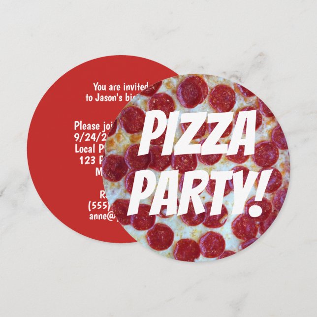Invitation Pepperoni Photo Pizza Party Anniversaire (Devant / Derrière)