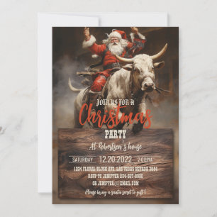 Invitation Père Noël à cheval sur un Bull