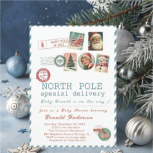 Invitation Père Noël aquarelle Bébé Fête prénatale future mam