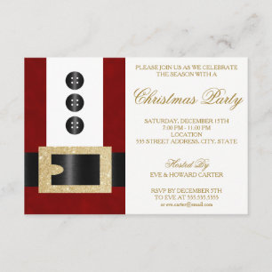 Invitation Père Noël avec ceinture de Parties scintillant   I