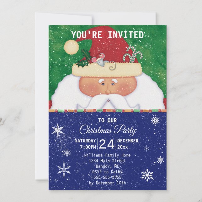 Invitation Père Noël avec la fête de Noël de la souris (Devant)