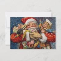 Père Noël avec les bras chargés de poupées