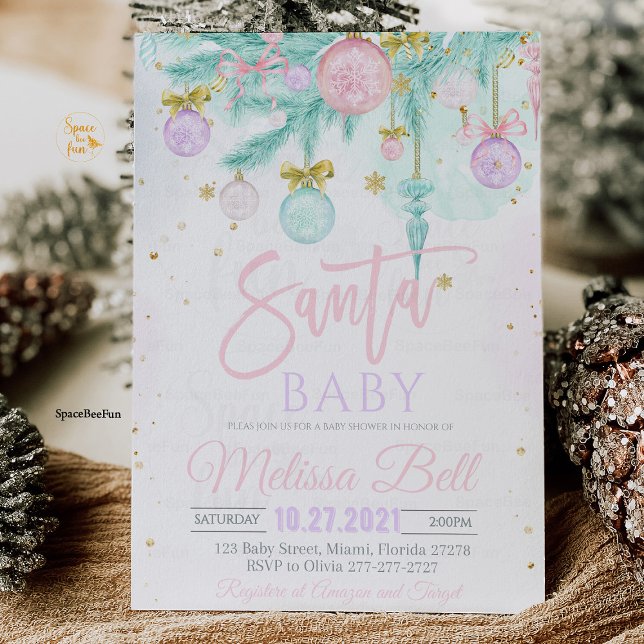 Invitation Père Noël Baby Baby shower (Santa Baby Baby Shower,invitation,baby shower invitation, gift tag, holiday baby shower, Christmas b)