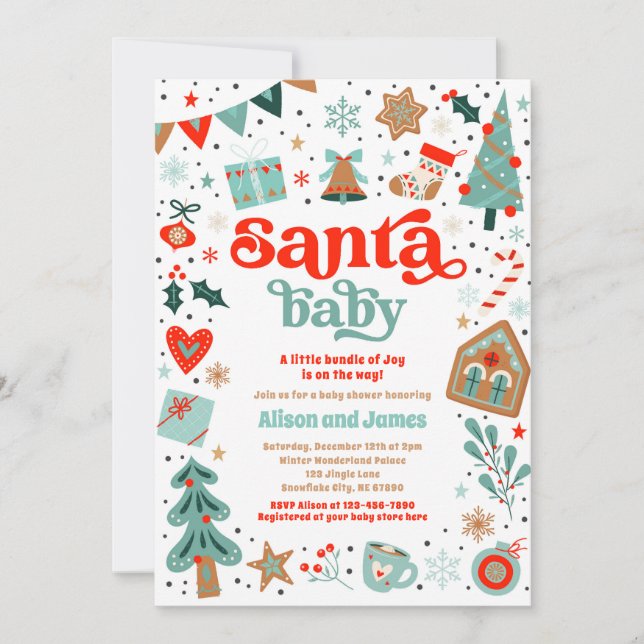 Invitation Père Noël Baby Baby shower de Noël Rouge et Bleu (Devant)