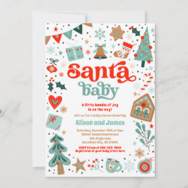 Invitation Père Noël Baby Baby shower de Noël Rouge et Bleu