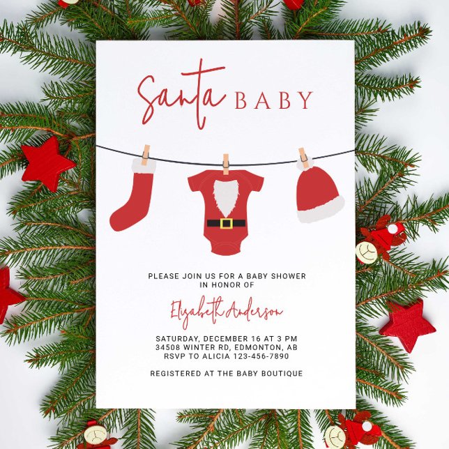 Invitation Père Noël Baby Baby shower Noël Clothesline (Créateur téléchargé)