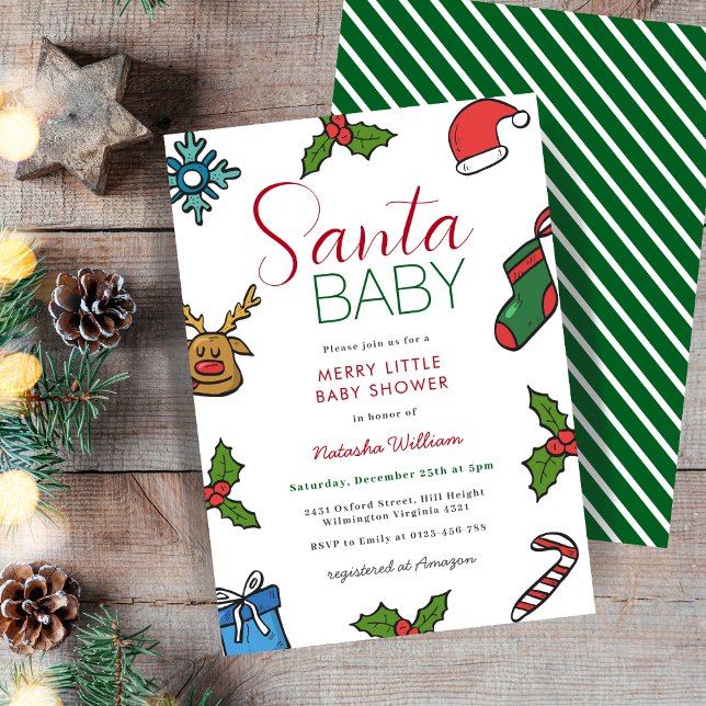 Invitation Père Noël Baby Christmas Baby shower neutre de gen (Créateur téléchargé)