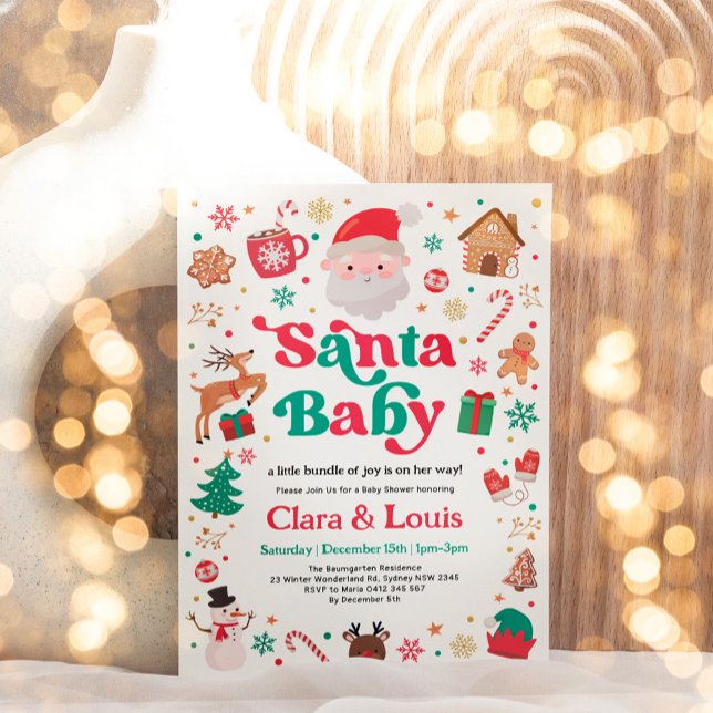 Invitation Père Noël Baby Christmas Baby shower neutre de gen (Créateur téléchargé)