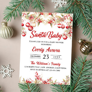 Invitation Père Noël Baby Christmas Floral Baby shower
