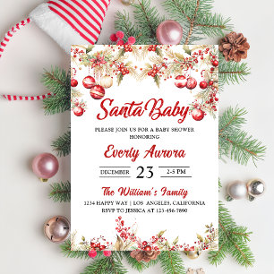 Invitation Père Noël Baby Christmas Floral Baby shower