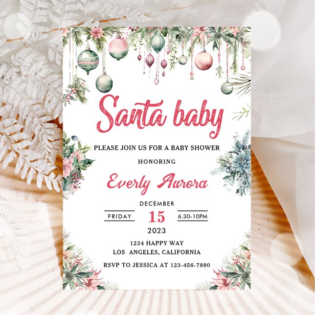 Invitation Père Noël Baby Christmas Floral Baby shower (Créateur téléchargé)
