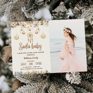 Invitation Père Noël Baby Christmas Floral Baby shower de Noë