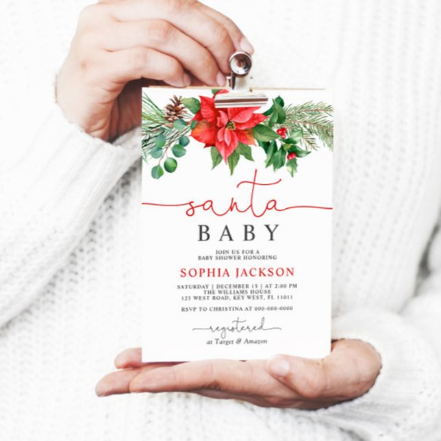 Invitation Père Noël Baby Christmas Floral Baby shower Invita (Créateur téléchargé)