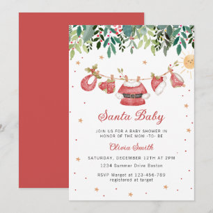 Invitation Père Noël Baby Christmas Girl Baby shower de vêtem