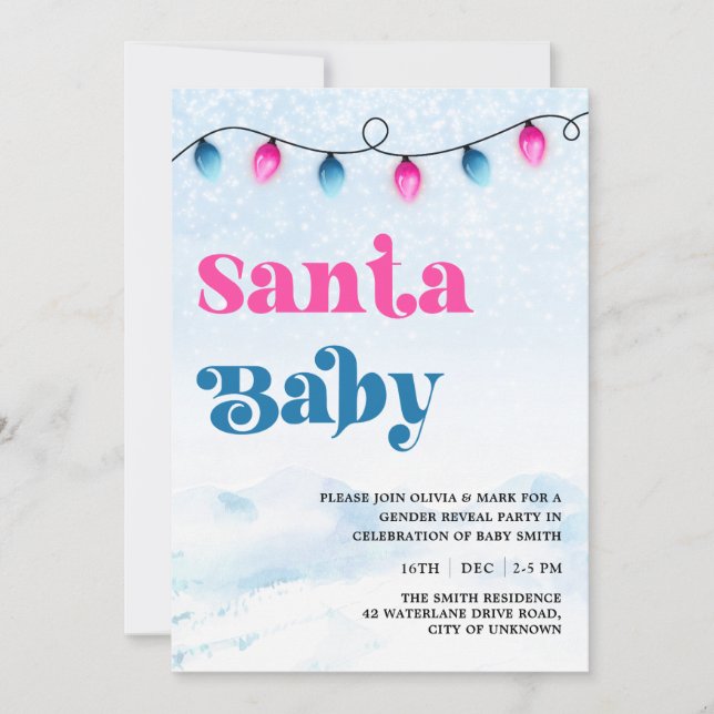 Invitation Père Noël Baby Christmas Lights Révélation de genr (Devant)