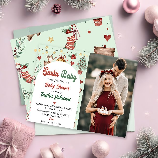 Invitation Père Noël Baby Christmas Reindeer Baby shower Phot (Créateur téléchargé)