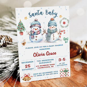 Invitation Père Noël Baby Christmas Snowman Baby shower Party